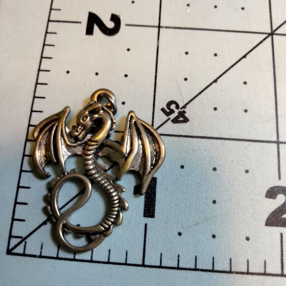Dragon Pendant Flying Winged Goth Silver Tone 1.25" X 1" - Picture 2 of 6